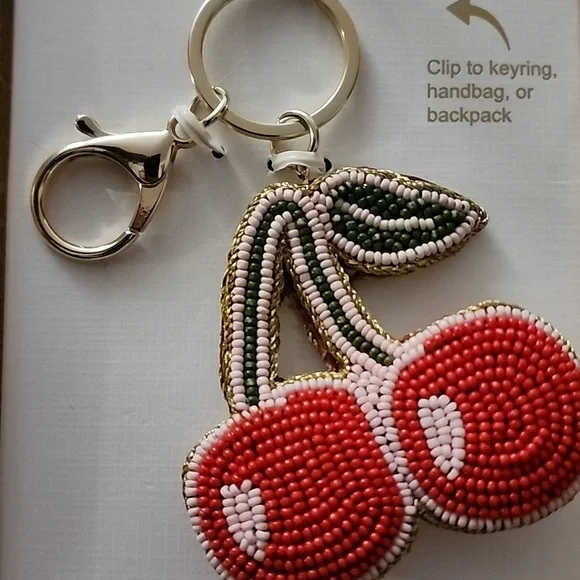 Haute Hippie Cherry Beaded Keychain/ Bag Charm NWT 🍒✨️🍒✨️ - Picture 4 of 7